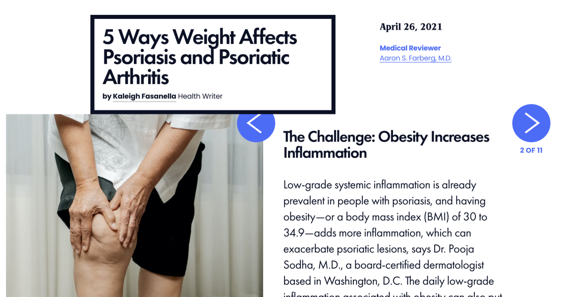 HealthCentral article '5 Ways Weight Affects Psoriasis and Psoriatic Athritis'